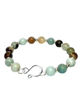 Hand Crafted Silver Plated Copper Wire Bangle Bracelet 8mm Amazonite Beads 7”